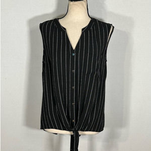 Apt, 9 Black White Striped Sleeveless Tie Waist Blouse Women's Size XL